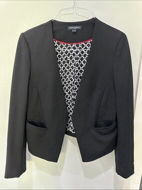 Mario Serrani Black Open-Front Blazer with Patterned Lining
